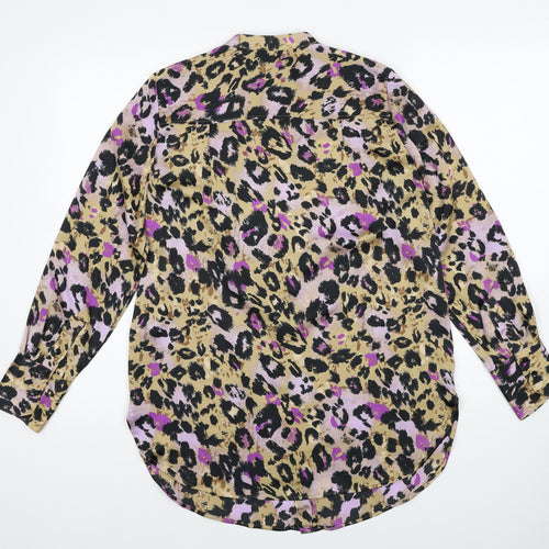 Marks and Spencer Womens Multicoloured Animal Print Polyester Basic Button-Up Size 8 Round Neck - Leopard Print