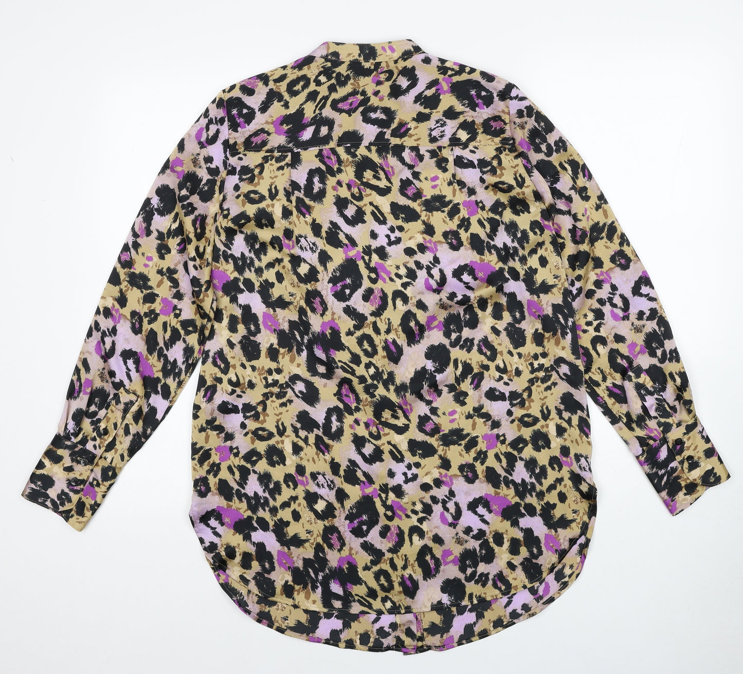 Marks and Spencer Womens Multicoloured Animal Print Polyester Basic Button-Up Size 8 Round Neck - Leopard Print
