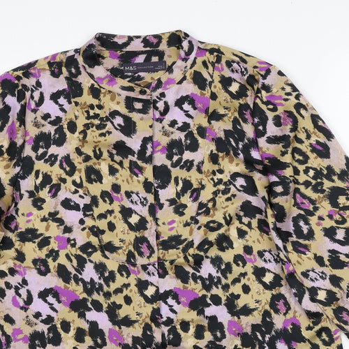 Marks and Spencer Womens Multicoloured Animal Print Polyester Basic Button-Up Size 8 Round Neck - Leopard Print