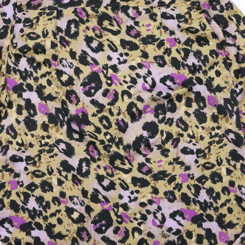 Marks and Spencer Womens Multicoloured Animal Print Polyester Basic Button-Up Size 8 Round Neck - Leopard Print