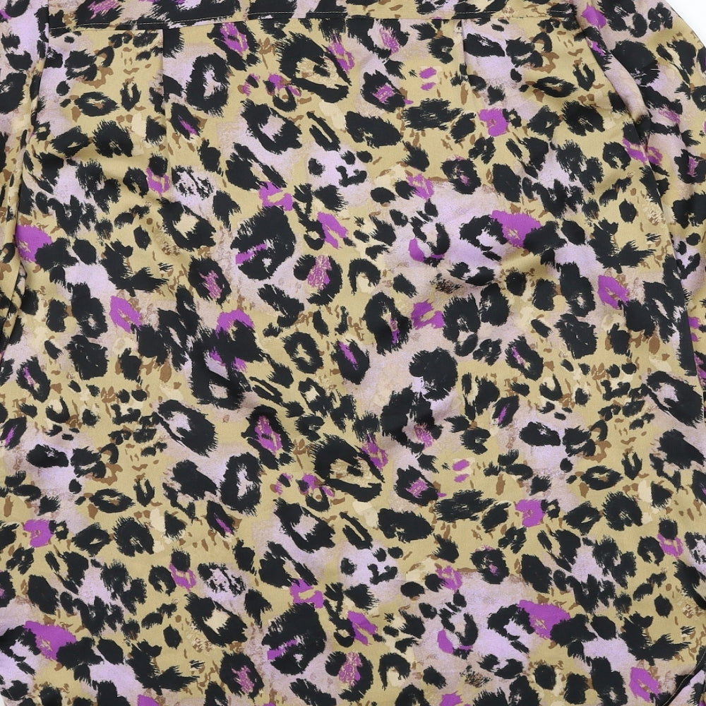 Marks and Spencer Womens Multicoloured Animal Print Polyester Basic Button-Up Size 8 Round Neck - Leopard Print