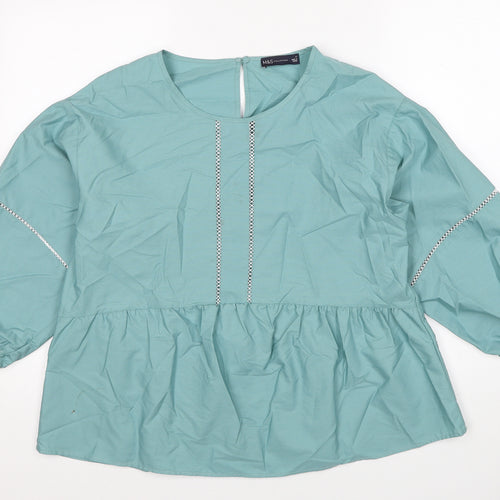 Marks and Spencer Womens Blue Cotton Basic Blouse Size 12 Boat Neck
