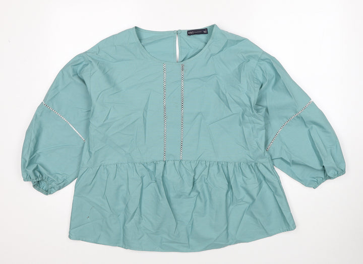 Marks and Spencer Womens Blue Cotton Basic Blouse Size 12 Boat Neck