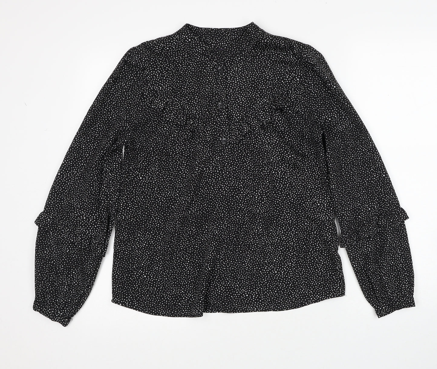 Marks and Spencer Womens Black Polka Dot Polyester Basic Blouse Size 8 Round Neck