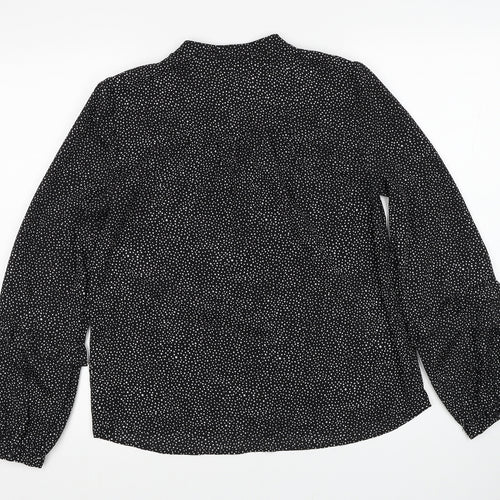 Marks and Spencer Womens Black Polka Dot Polyester Basic Blouse Size 8 Round Neck