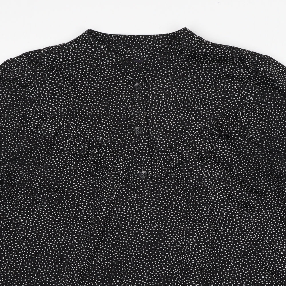 Marks and Spencer Womens Black Polka Dot Polyester Basic Blouse Size 8 Round Neck