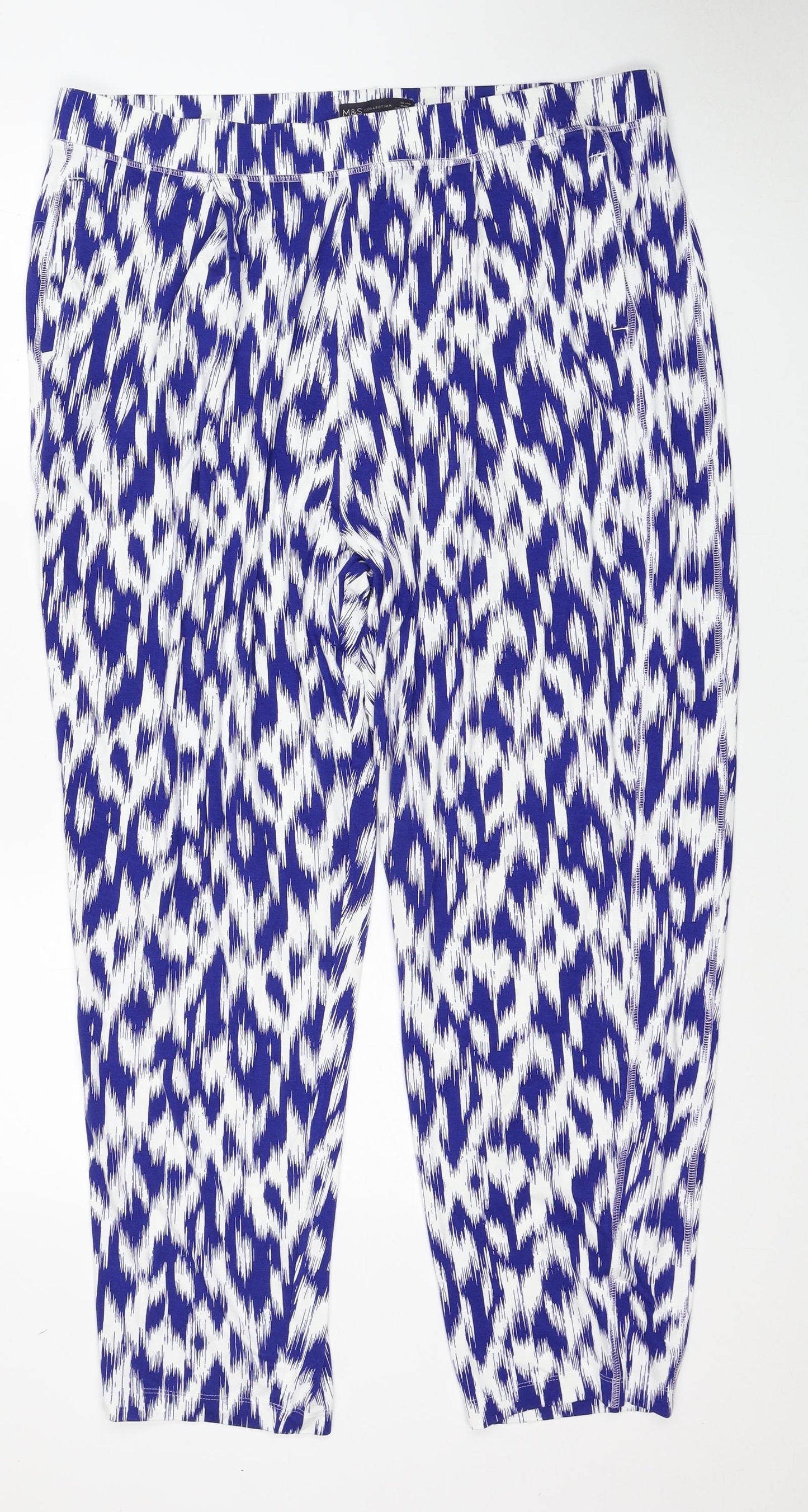 Marks and Spencer Womens Blue Geometric Viscose Trousers Size 20 Regular
