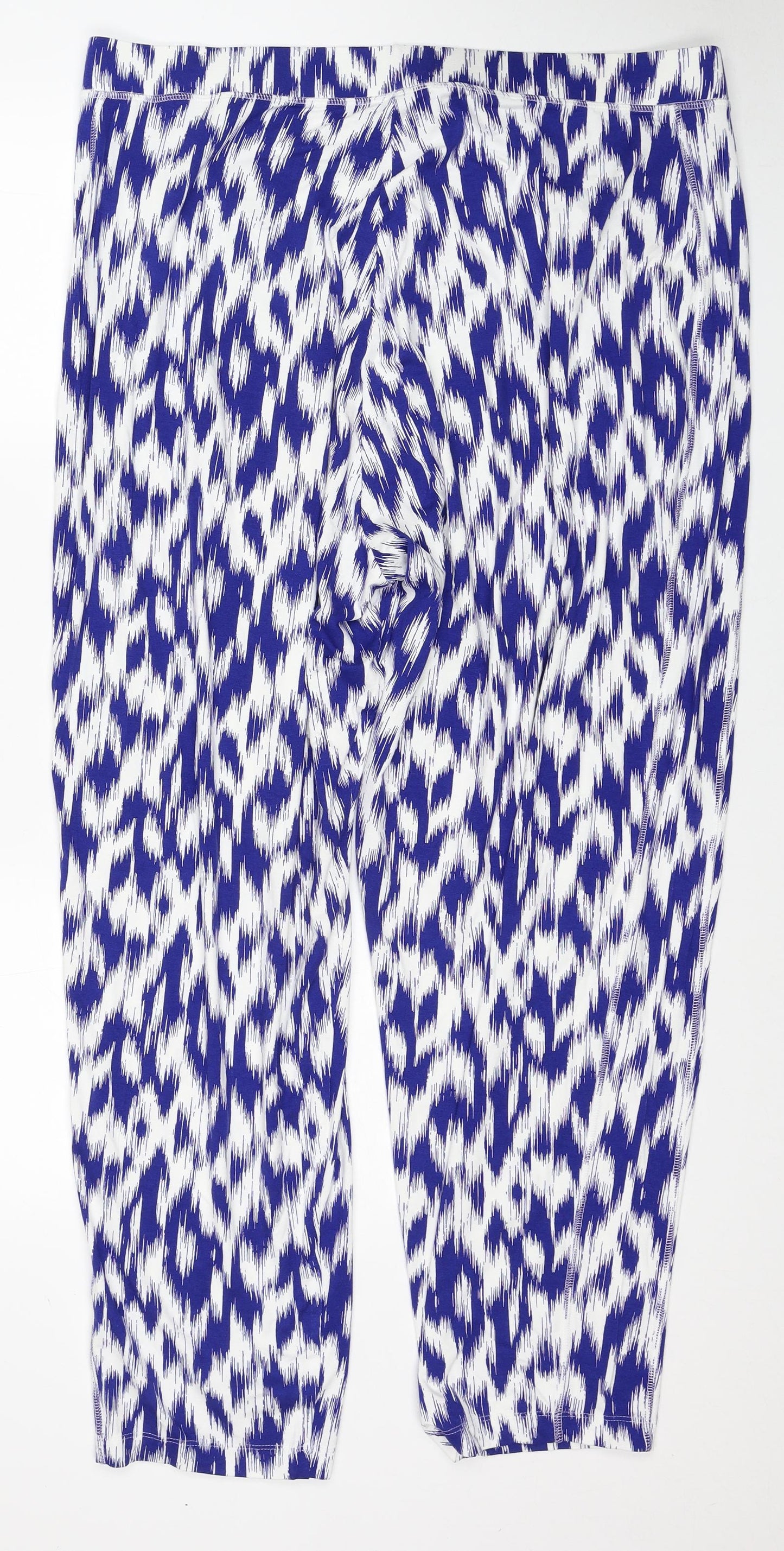 Marks and Spencer Womens Blue Geometric Viscose Trousers Size 20 Regular
