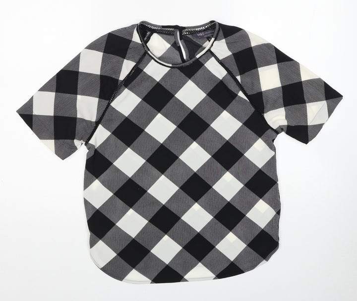 Marks and Spencer Womens Black Geometric Polyester Basic Blouse Size 6 Round Neck