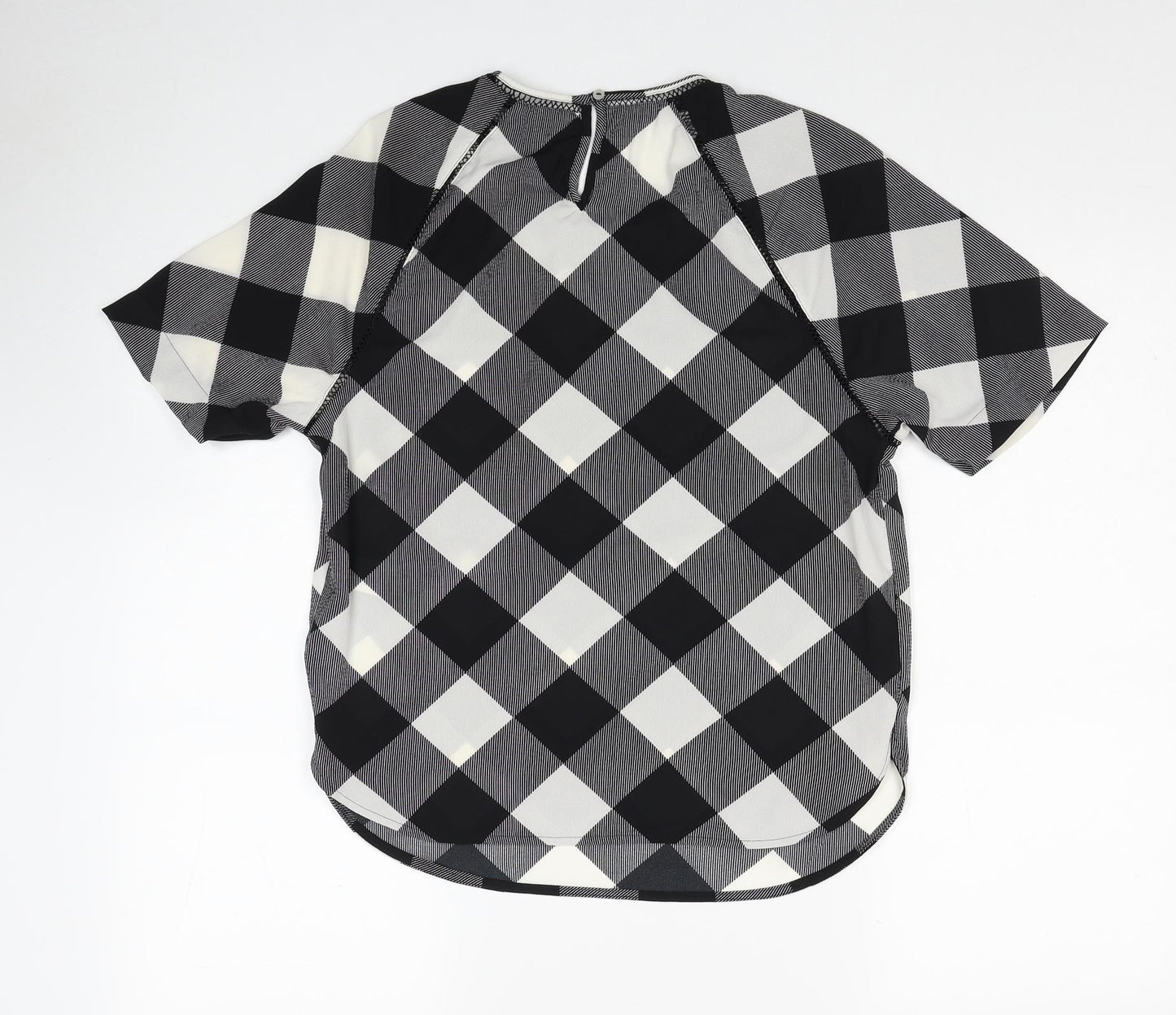 Marks and Spencer Womens Black Geometric Polyester Basic Blouse Size 6 Round Neck