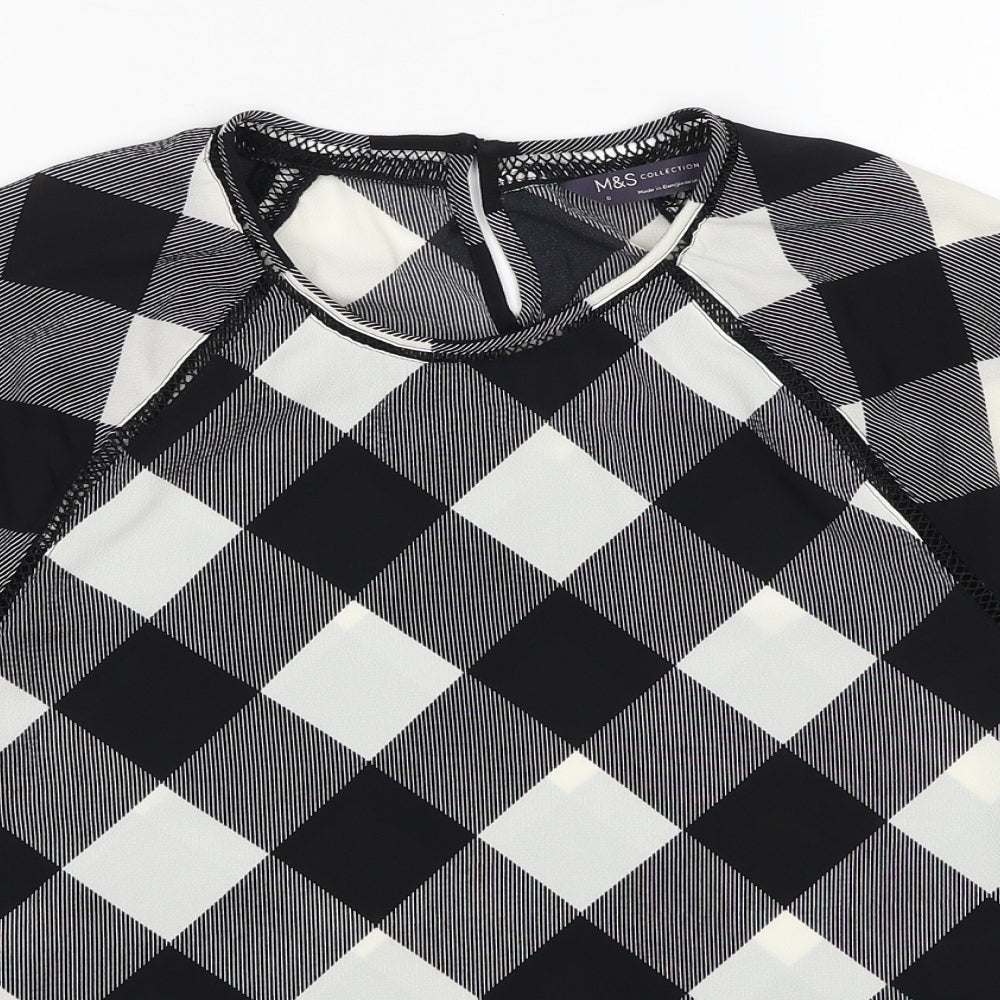 Marks and Spencer Womens Black Geometric Polyester Basic Blouse Size 6 Round Neck