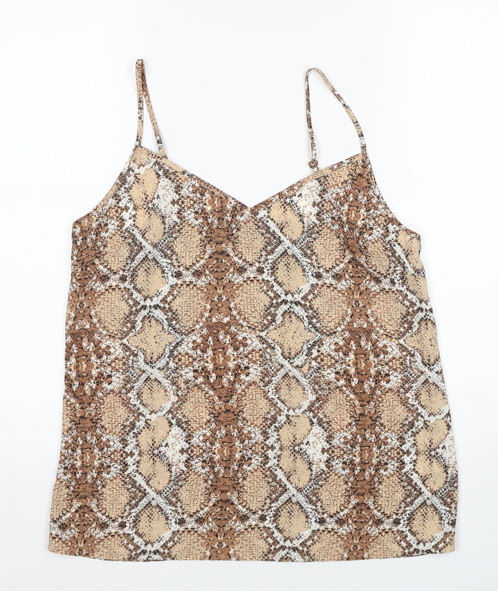 Marks and Spencer Womens Brown Geometric Polyester Basic Tank Size 6 V-Neck