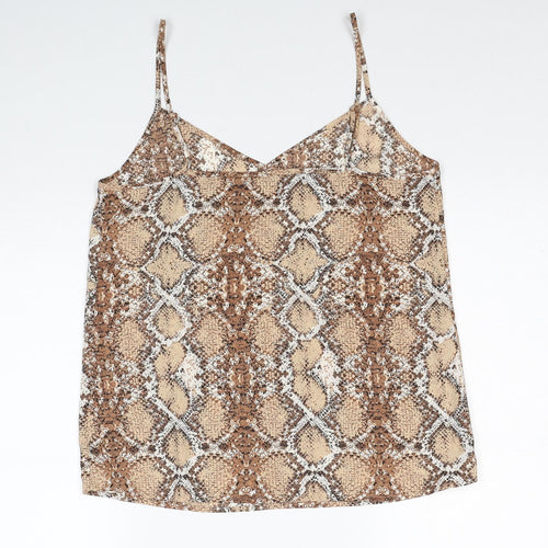 Marks and Spencer Womens Brown Geometric Polyester Basic Tank Size 6 V-Neck