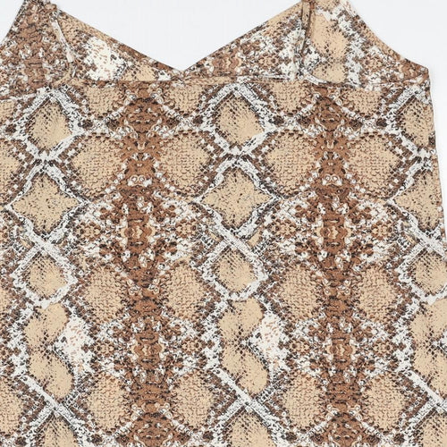 Marks and Spencer Womens Brown Geometric Polyester Basic Tank Size 6 V-Neck