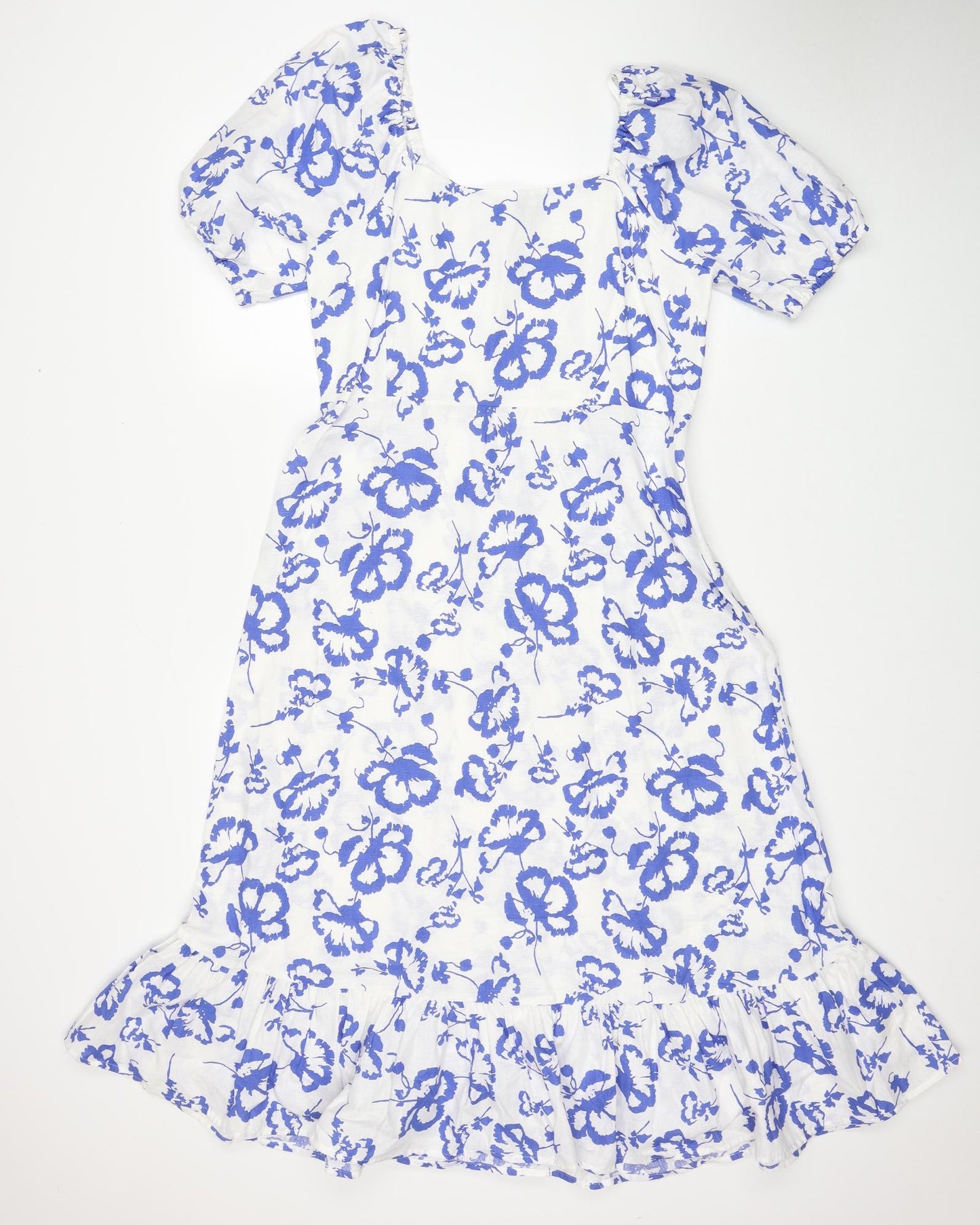 Marks and Spencer Womens White Floral Cotton A-Line Size 14 Scoop Neck Pullover