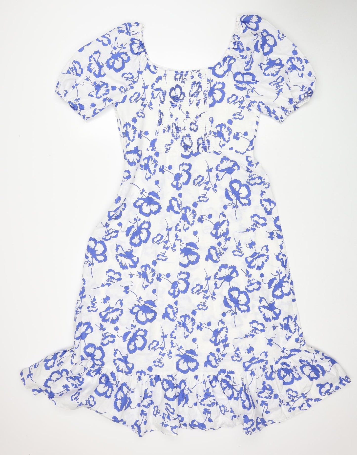 Marks and Spencer Womens White Floral Cotton A-Line Size 14 Scoop Neck Pullover