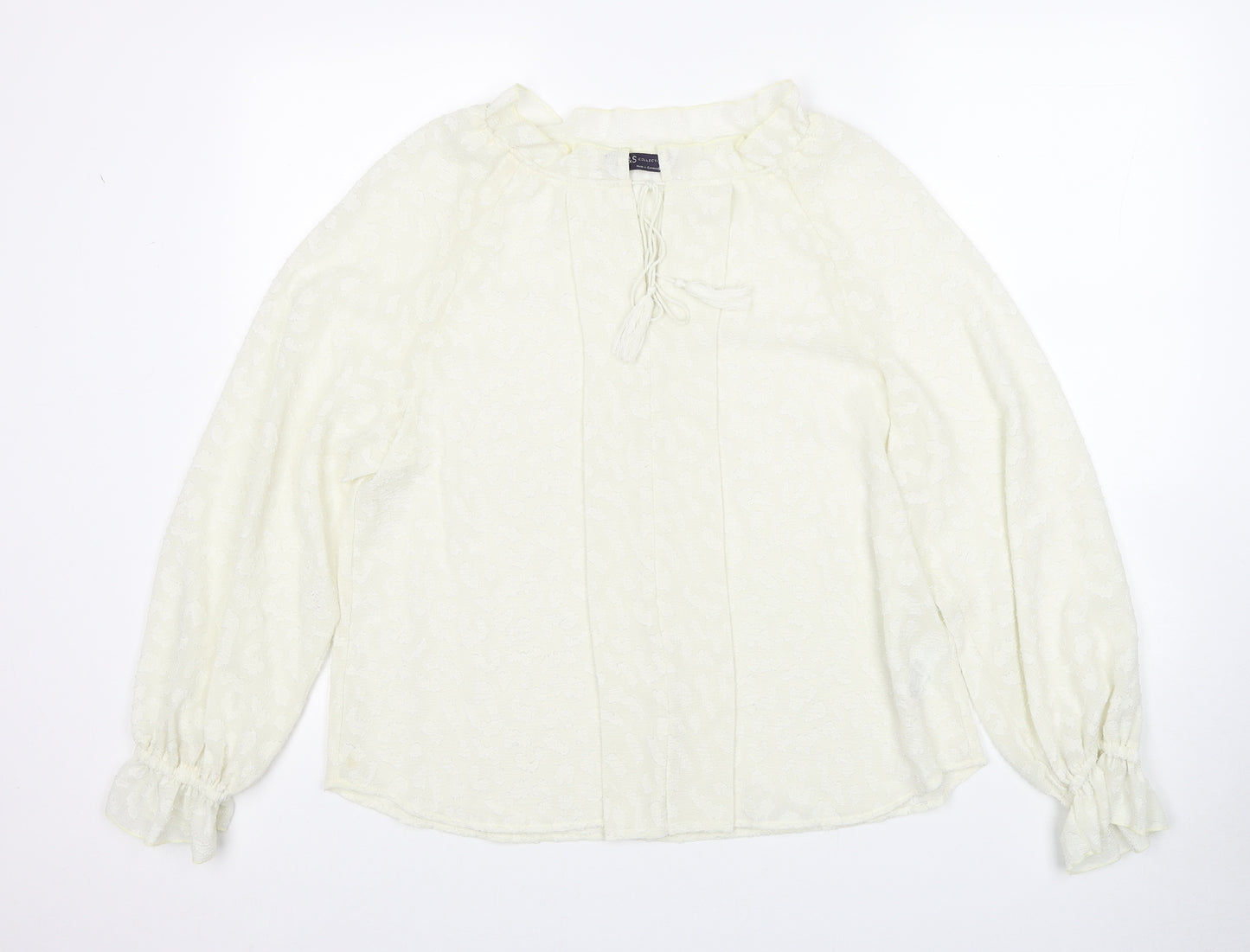 Marks and Spencer Womens Ivory Geometric Polyester Basic Blouse Size 12 V-Neck