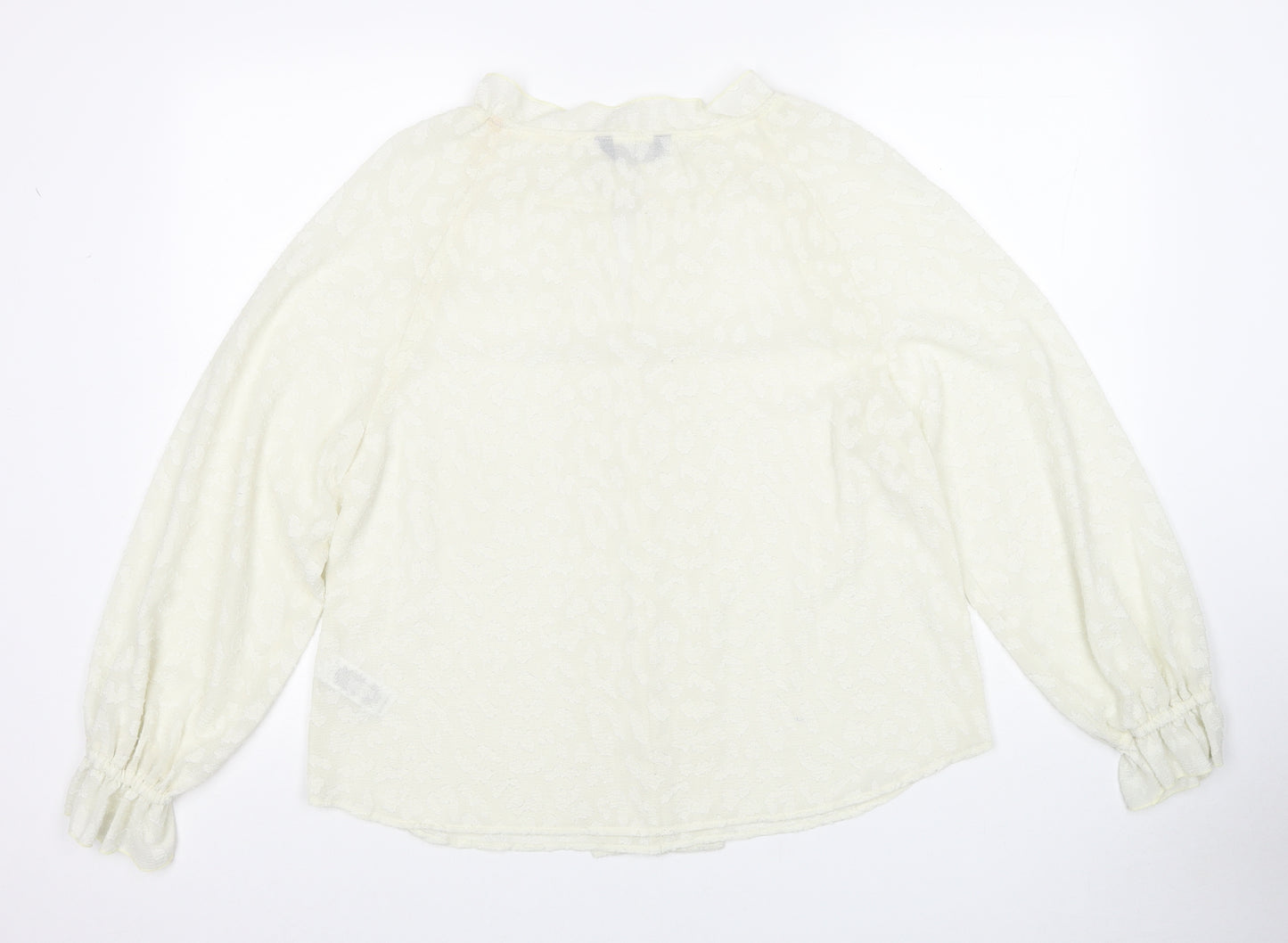 Marks and Spencer Womens Ivory Geometric Polyester Basic Blouse Size 12 V-Neck