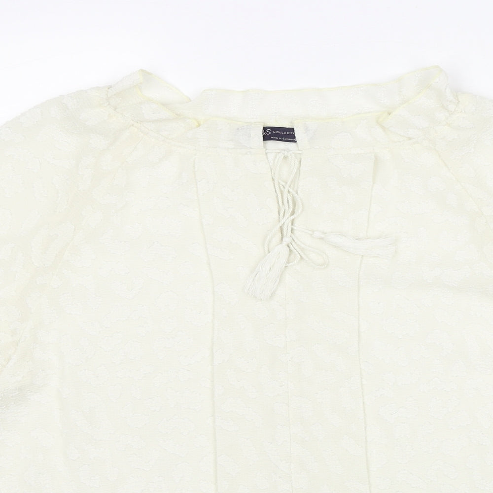 Marks and Spencer Womens Ivory Geometric Polyester Basic Blouse Size 12 V-Neck