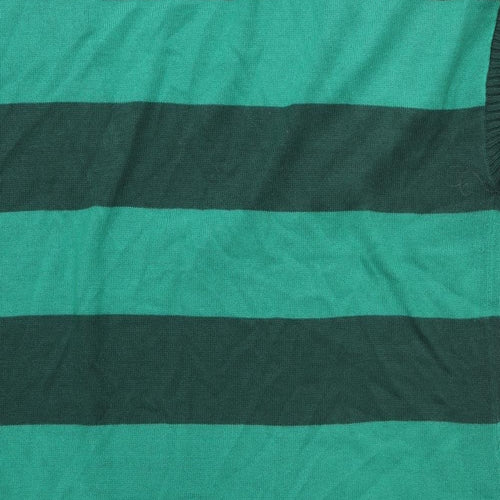 George Womens Green Scoop Neck Striped Acrylic Pullover Jumper Size 18
