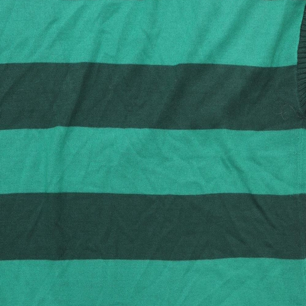 George Womens Green Scoop Neck Striped Acrylic Pullover Jumper Size 18