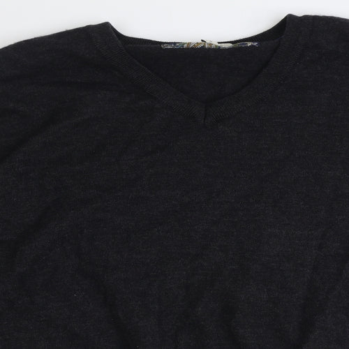 River Island Mens Black Round Neck Acrylic Pullover Jumper Size L Long Sleeve - Elbow Patches