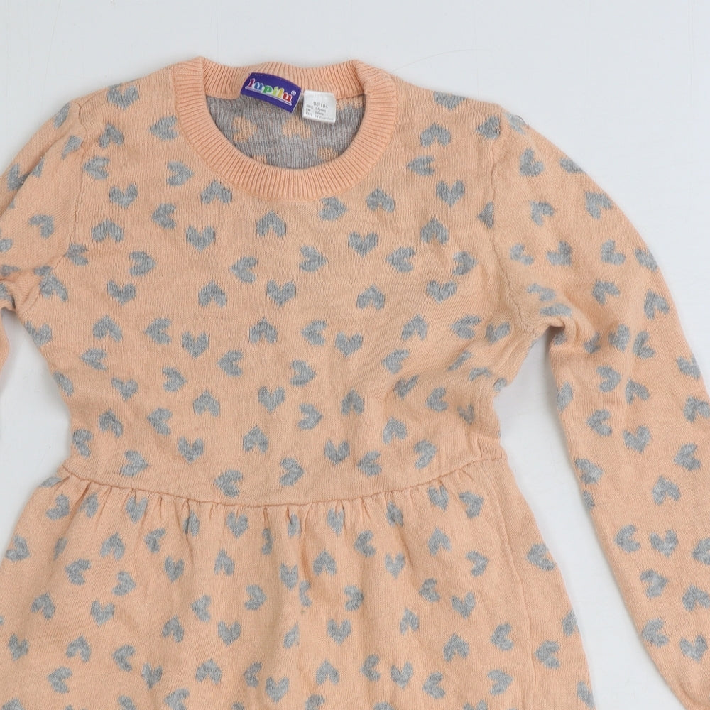 Lupilu Girls Pink Geometric 100% Cotton Fit & Flare Size 2-3 Years Round Neck Pullover - Love Heart