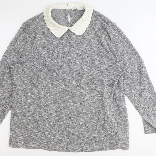 TU Womens Grey Collared Polyester Pullover Jumper Size 14