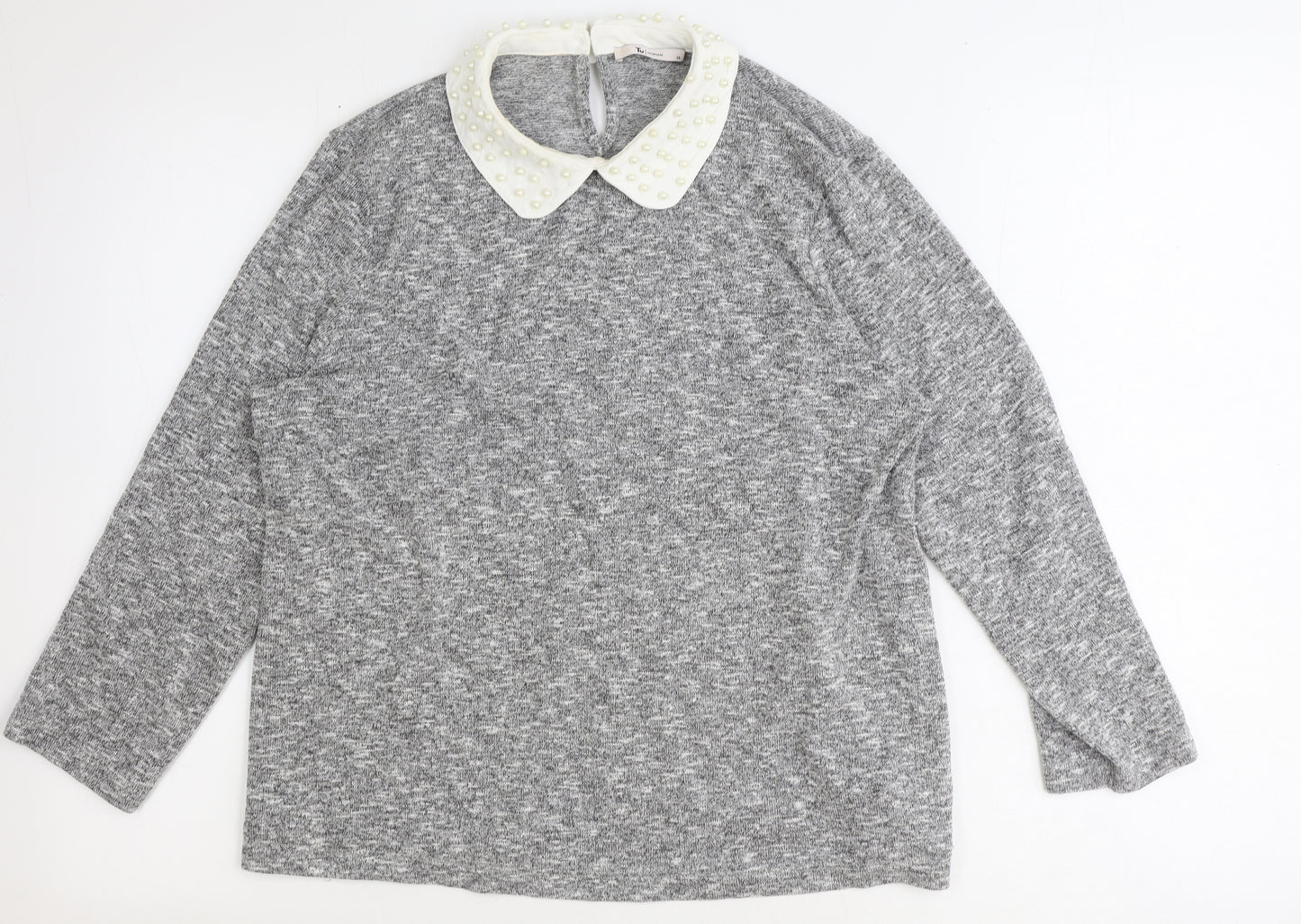 TU Womens Grey Collared Polyester Pullover Jumper Size 14