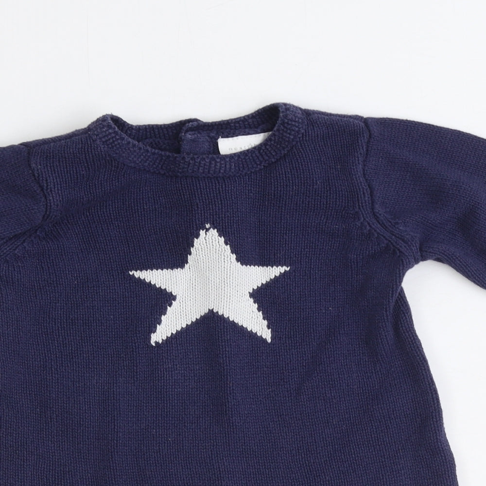 NEXT Baby Blue 100% Cotton Pullover Jumper Size 3-6 Months Button - Star