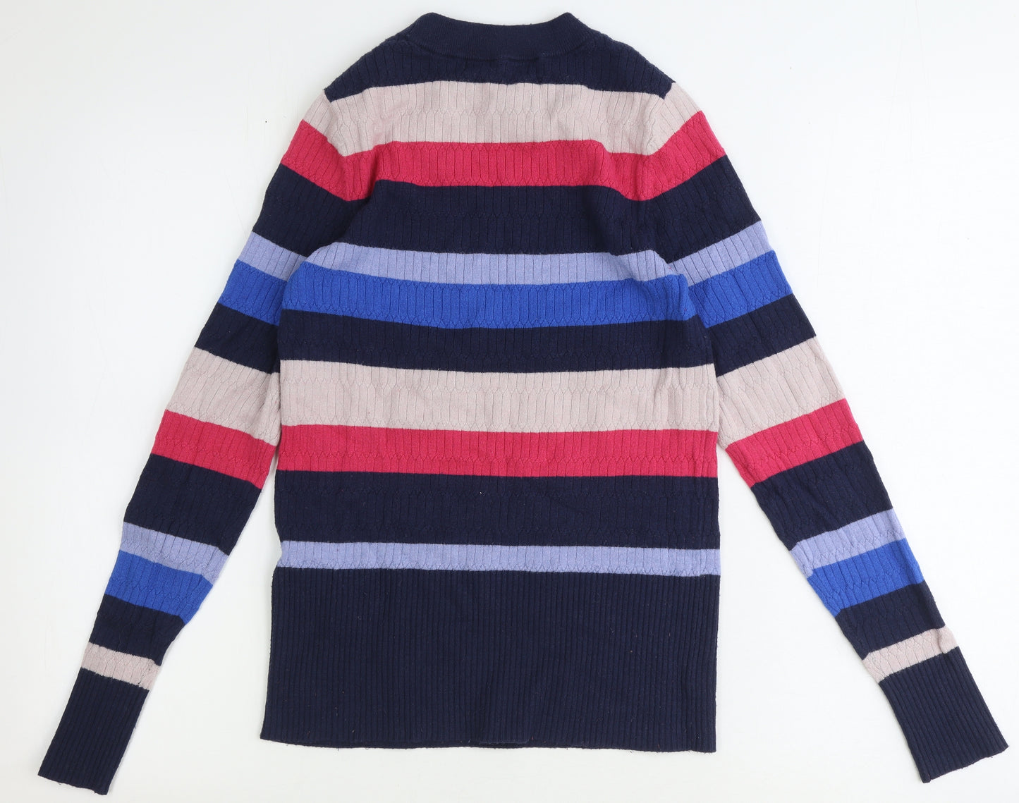 Marks and Spencer Womens Blue Round Neck Striped Viscose Pullover Jumper Size 10