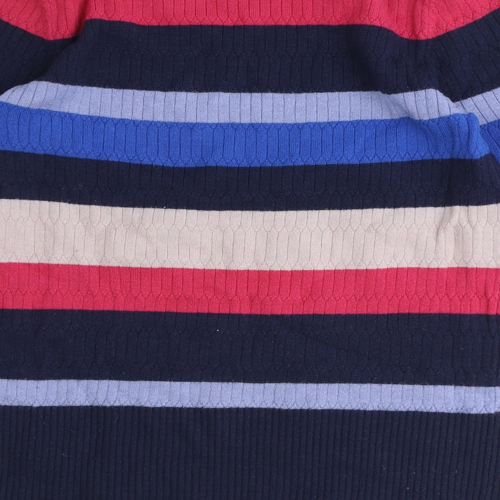 Marks and Spencer Womens Blue Round Neck Striped Viscose Pullover Jumper Size 10