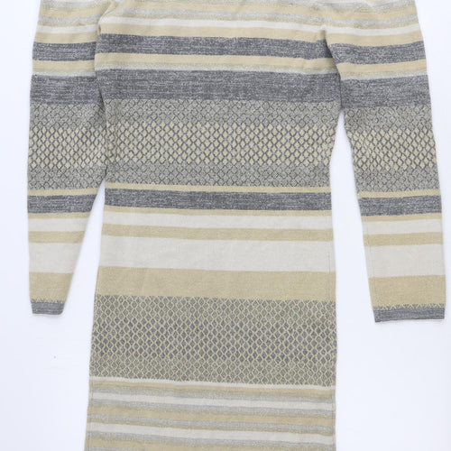 Patrizia Pepe Womens Beige Striped Viscose Jumper Dress Size 6 V-Neck Pullover