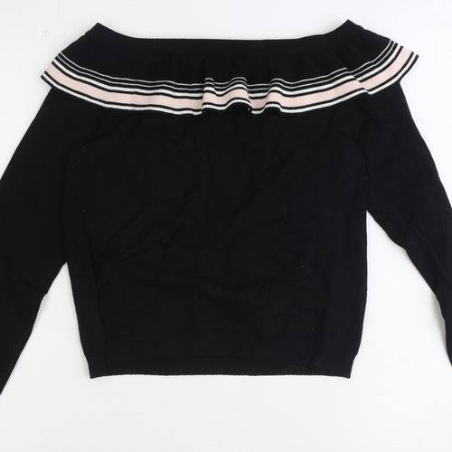Preworn Womens Black Boat Neck Acrylic Pullover Jumper Size M
