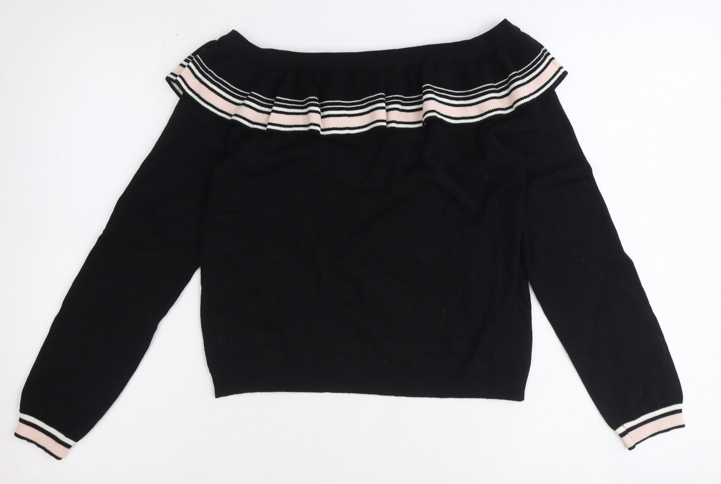 Preworn Womens Black Boat Neck Acrylic Pullover Jumper Size M
