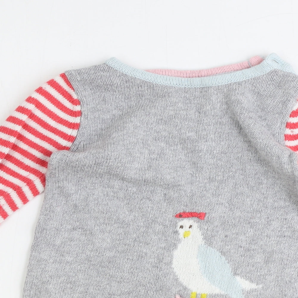 Baby Boden Girls Grey Striped Cotton Jumper Dress Size 2 Years Round Neck Button - Bird