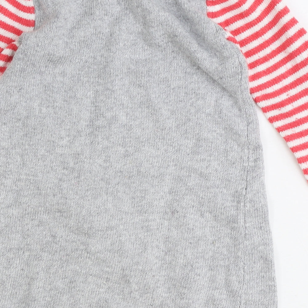 Baby Boden Girls Grey Striped Cotton Jumper Dress Size 2 Years Round Neck Button - Bird