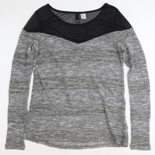 Preworn Womens Grey Geometric Polyester Basic Blouse Size XS Round Neck