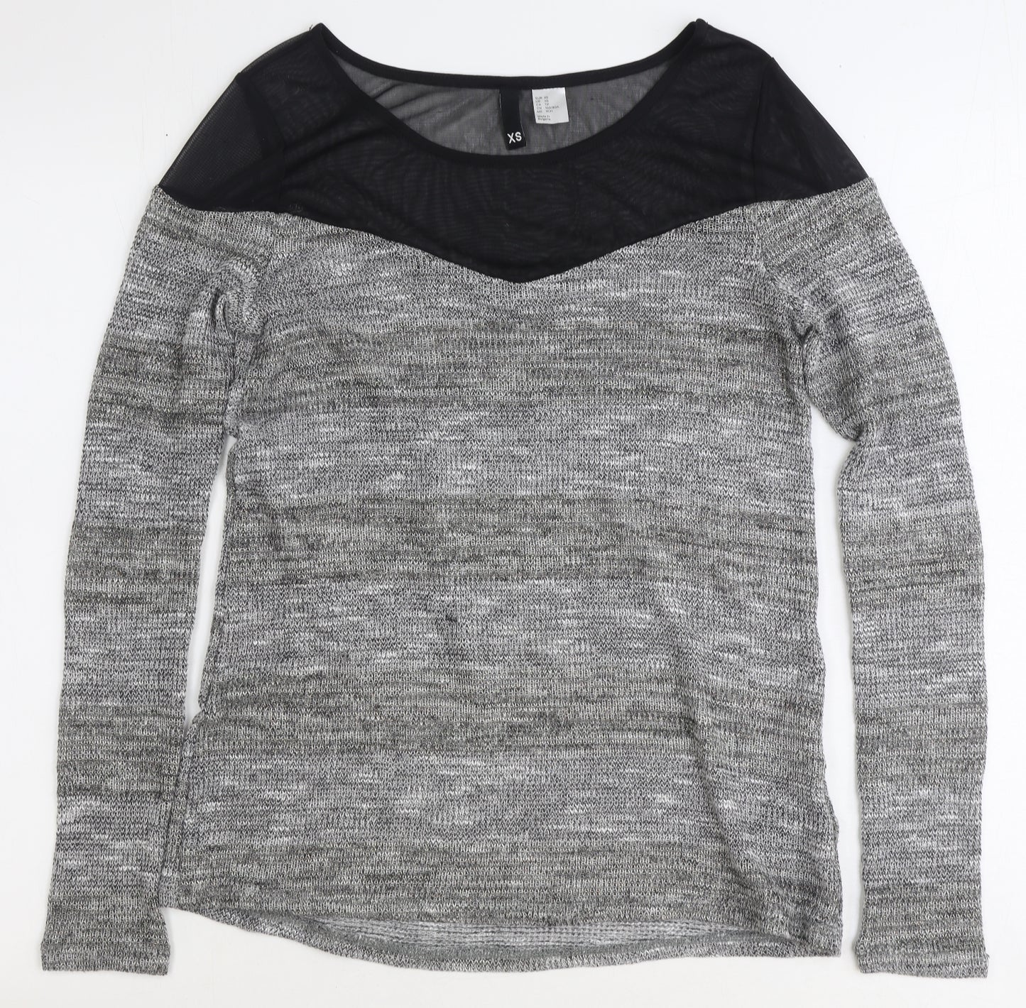 Preworn Womens Grey Geometric Polyester Basic Blouse Size XS Round Neck