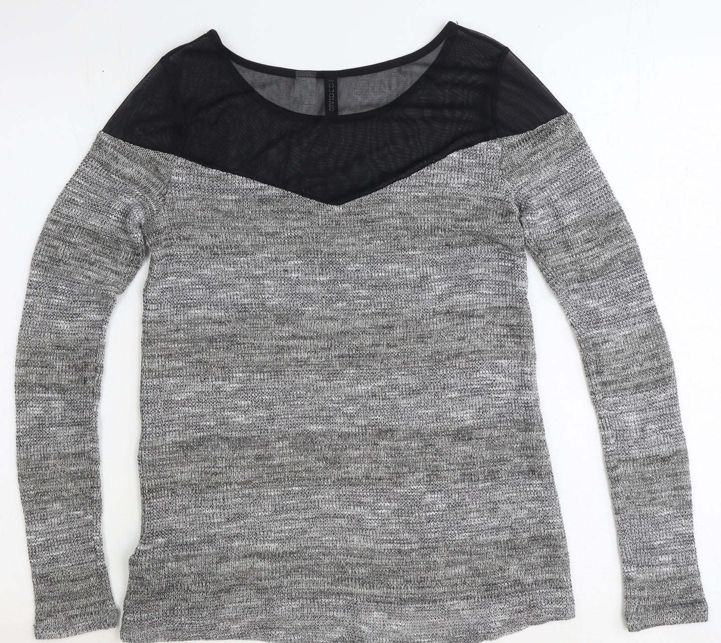 Preworn Womens Grey Geometric Polyester Basic Blouse Size XS Round Neck