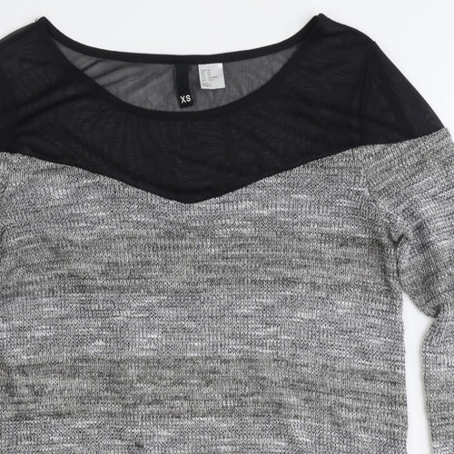 Preworn Womens Grey Geometric Polyester Basic Blouse Size XS Round Neck