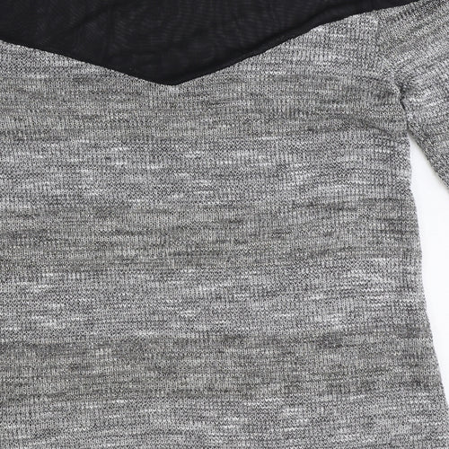 Preworn Womens Grey Geometric Polyester Basic Blouse Size XS Round Neck