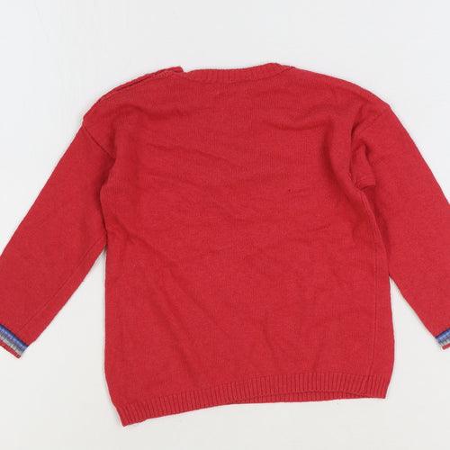 Benneton Boys Red Cotton Pullover Jumper Size 12-18 Months Button