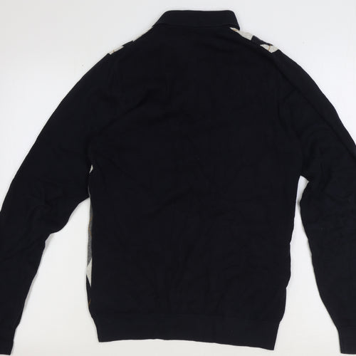 NEXT Mens Black Collared Argyle/Diamond Cotton Pullover Jumper Size S Long Sleeve