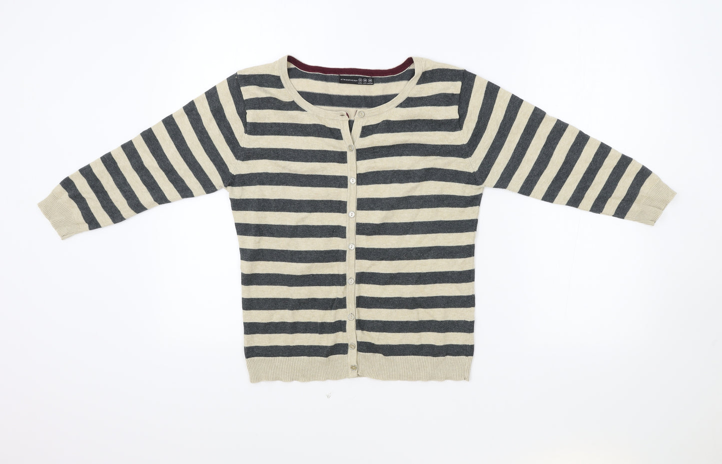 Atmosphere Womens Beige Scoop Neck Striped Polyester Cardigan Jumper Size 10