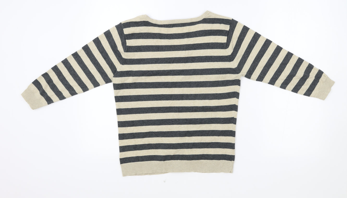 Atmosphere Womens Beige Scoop Neck Striped Polyester Cardigan Jumper Size 10
