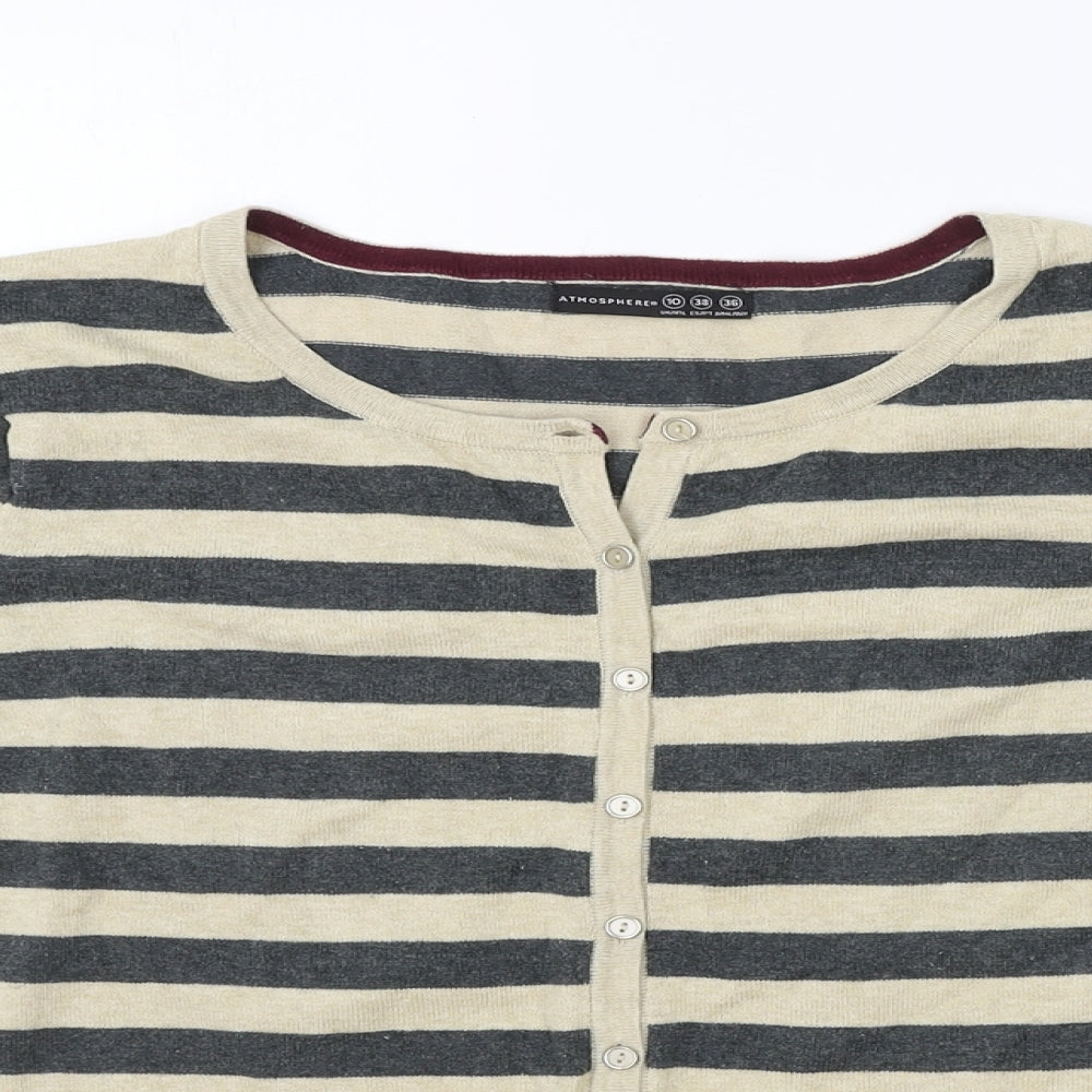 Atmosphere Womens Beige Scoop Neck Striped Polyester Cardigan Jumper Size 10