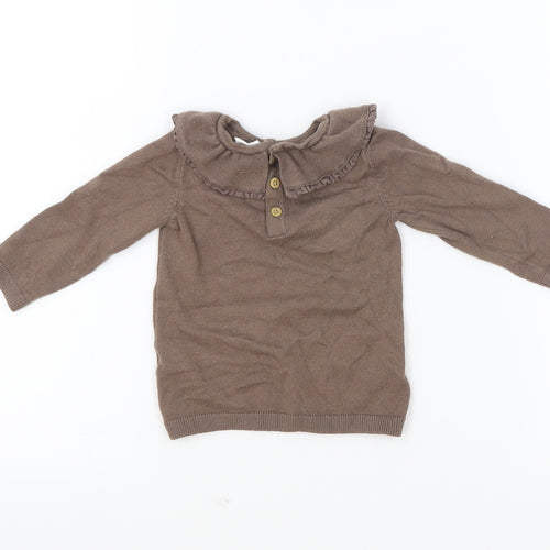 Fred & Flo Girls Brown Viscose Pullover Jumper Size 6-9 Months Button
