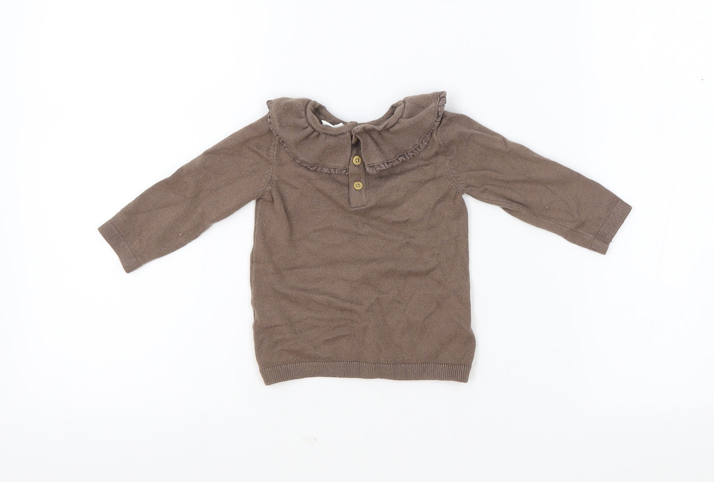 Fred & Flo Girls Brown Viscose Pullover Jumper Size 6-9 Months Button