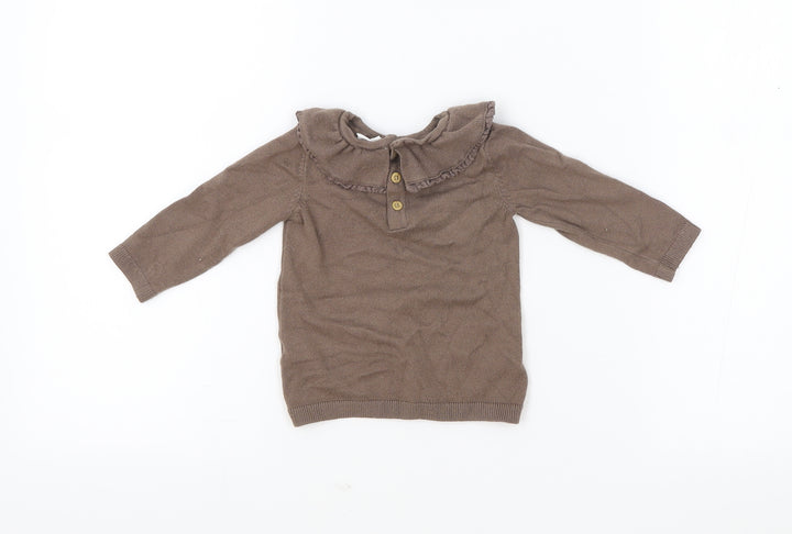 Fred & Flo Girls Brown Viscose Pullover Jumper Size 6-9 Months Button